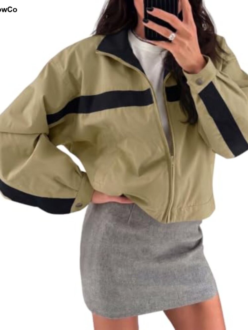 Women's Cropped Zip Up Windbreaker Jacket Lightweight Retro Colorblock